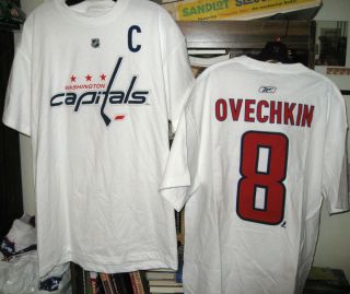 ALEX OVECHKIN #8 NHL WASHINGTON CAPITALS WHITE CAPTAIN JERSEY T SHIRT 