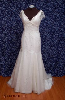 Alfred Sung 6712 Ivory Tulle Over Satin V Neck Mermaid Wedding Dress 