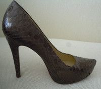 Alexandre Birman Platform High Heel Pump Shoes Metallic Bronze Python 