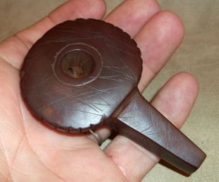 Very Rare Old Catlinite Pipestone Indian Artifact Disk Pipe, Native 