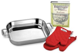 All Clad Stainless Steel Gourmet Lasagna Pan Set with Oven mitts and 