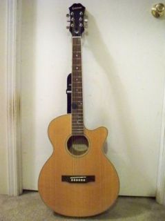 Epiphone PR 4E Acoustic   Electric Guitar, Natural, cutaway, with Gig 