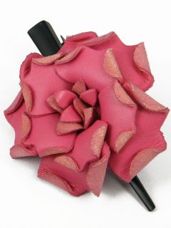 Leather Amaryllis Flower Hair Clip Barrette Bow dea2 Hot Pink