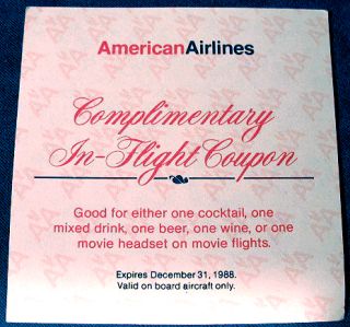 Vintage 1988 American Airlines in Flight Coupon Great Airline 