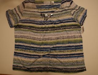 Alfred Dunner shirt Plus Size 2X Green Blue White Stripes NWT