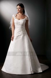 W551 Aline Cap Sleeves Lace Beaded Bodice Satin Wedding Dress Plus 