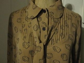 Hello Kitty x Forever 21 Brown Button Down Shirt with Skinny Scarf Sz 