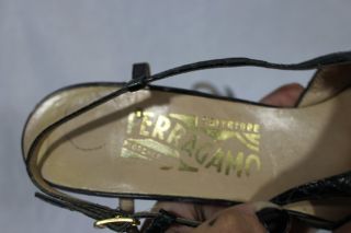 Vintage Ferragamo 7 5 Alligator Peep Toe Clasp Strappy Heels Classic 