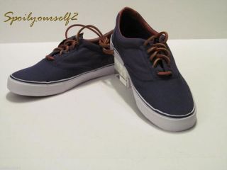 Mens Flat Tire Navy Blue Boat Shoes Canvas Oxford with Leather Lace Up 
