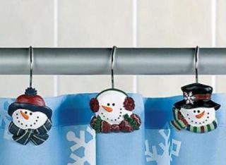   Snowman Decor Complete Bathroom Rug and Shower Curtain Set New