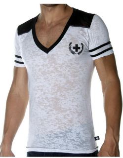Andrew Christian Football Deep V Neck White Black T Shirt New with 