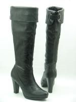 Andrew Geller Black Soft Leather Platform Cuff Knee High Tall Boots 9 