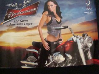 Amanda Beard Sexy Biker Beer Poster on Harley Davidson