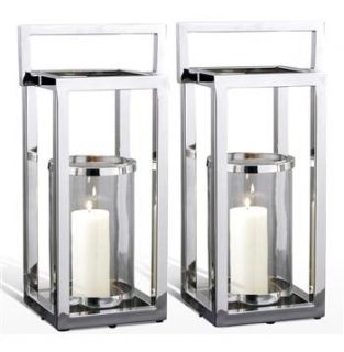 Pair Andalusia Modern Silver Square Candle Lanterns
