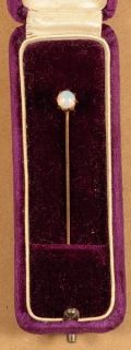 Vintage Gold Stick Pin Opal Amery Wi Purple Velvet Box