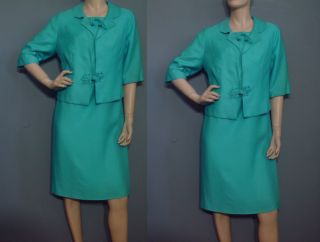 Vintage 50s 60s Amy Adams Blue Dress Jacket Suit Set Career Mob Work 