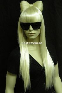 Deluxe Full Wig Bow Glasses Lady Blonde Long Hair gaga brand FREE 
