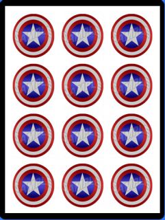 Captain America Shield Edible Cupcake Image Topper Decorations Dozen 2 