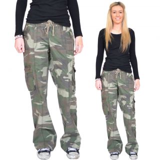 Womens Lightweight Army Camouflage Cargo Combat Trousers Wide Loose 
