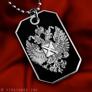 RUSSIAN IMPERIAL EAGLE ST.ANDREW CROSS FLAG PENDANT DOG TAG BALL CHAIN 