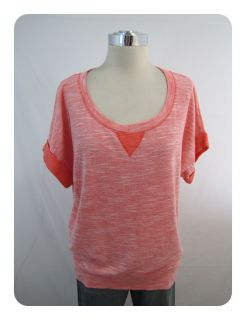 New Splendid Blaze Pink Melange Short Sleeve Sweat Shirt Large $80