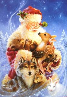    Santa Animals Wildlife Bear Wolf Bunny Deer Woods Christmas Card