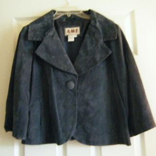 Lovely Ami Womens Suede Leather Jacket Swing Smock Style Blue Size 