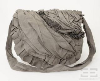 Anne Valerie Hash Grey Pleated Ruffle Leather Crossbody Bag NEW