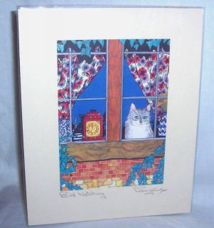 Penny Cox Kitty Cat Print Bird Watching Signed