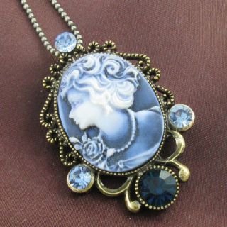   antique design blue cameo pendant necklace for brooch pin cameo blue