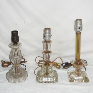 Lot of 3 Antique Vintage Crystal and or Glass Table Lamps