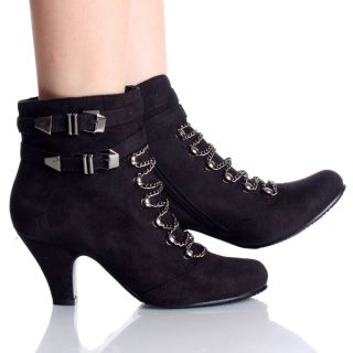 Black Ankle Boots Booties Goth Punk Chain Faux Suede Womens High Heels 