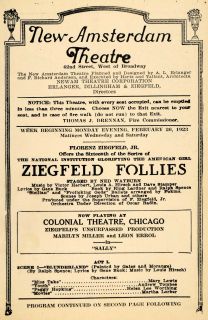 1923 Ad Theatre Ziegfeld Follies Wayburn Mary Lewis Original 