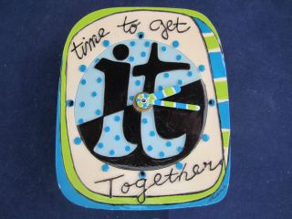 Time to Get It Together teal lime green blue wall clock 5 T x 4 1/2 