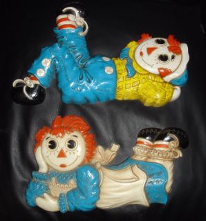 Vintage 1977 Raggedy Ann and Andy Wall Hanging Plaques