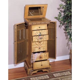 Wooden Antique Jewelry Armoire Box Standing Chest Drawers Mirror 