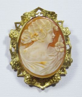 Antique Victorian Large Carved Shell Cameo Brooch Pin