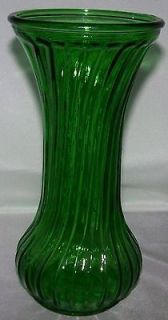 Vintage 7.5 Green Glass Spiral or Fluted Vase from Hoosier Glass # 2