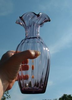 Vintage Flower Vase Purple Glass Vase Hand Blown Lavendar Vase Ruffled 