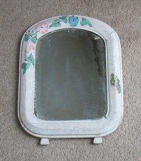 Antique Mirror with Hand Painted Flowers Extendable Stand 12 x 16