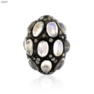 10.76CT Moonstone Diamond Antique Spacer Finding Jewelry .925 Sterling 