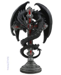 Anne Stokes Statue Altar Drake Black Dragon with Celtic Cross 
