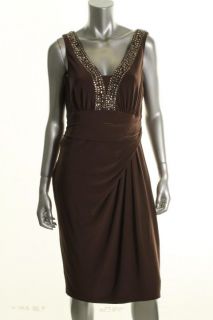 Anne Klein New Crown Jewels Brown Beaded Sleeveless Cocktail Evening 