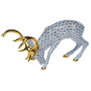 Herend Stag with Legs in Golden Antlers Blue Fishnet