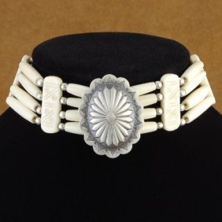 Apache Indian White Pipe Bone Concho Choker Necklace