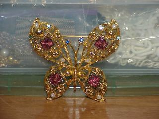 Vintage Jewelry Avon Butterfly Brooch Pearl Rhinestone Enamel 