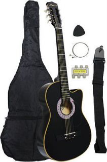   Crescent Beginners BLACK Cutaway Acoustic Guitar+PICK+ST​RING+LESSON