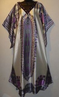 Silky Egyptian Queen African Jeweled Purple Dashiki Print Dress Fits L 