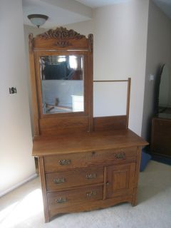 Antique Oak Washboard Dresser with Mirror