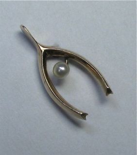   Antique Victorian 10K Gold Seed Pearl Wishbone Wish Bone Stick Pin